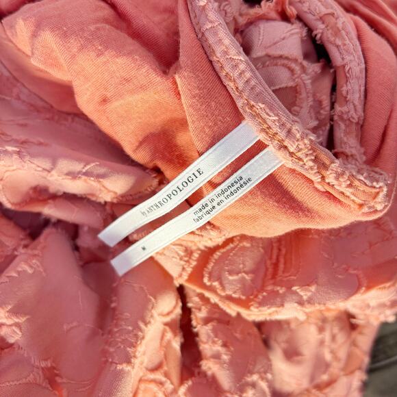 Anthropologie Ruffle Knit Mini Dress Peachy Pink Size M Fits Like L Relaxed Fit - Picture 7 of 8